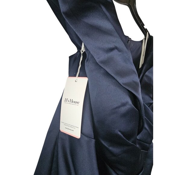 Navy Satin Off Shoulder Cocktail Dress / Party Dress Side Clip Detail - NWT JJs - Picture 5 of 9